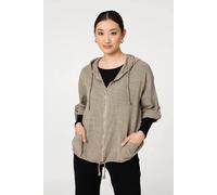 Izabel London 3/4 Sleeve Hooded Zip Front Jacket - 8/10 - Stone