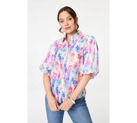 Izabel London Abstract 1/2 Puff Sleeve Boxy Blouse In Pink Pink