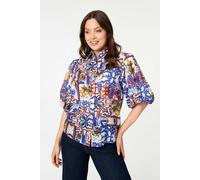 Izabel London Abstract 1/2 Puff Sleeve Boxy Shirt - 8 - White