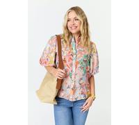 Izabel London Abstract 1/2 Puff Sleeve Shirt - 18 - Pink