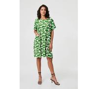 Izabel London Abstract 1/2 Sleeve Knee Length Dress - 12 - Green