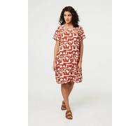 Izabel London Abstract 1/2 Sleeve Knee Length Dress - 12 - Rust
