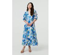 Abstract 3/4 Puff Sleeve Tiered Maxi Dress Izabel London Blue 12