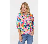 Izabel London Abstract 3/4 Sleeve Curve Hem Blouse In Pink Pink