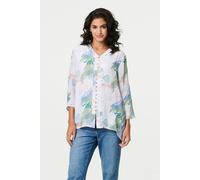 Izabel London Abstract 3/4 Sleeve Relaxed Blouse In Green Green 14