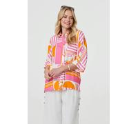 Izabel London Abstract 3/4 Sleeve Relaxed Shirt - Pink - 10