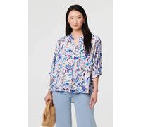 Izabel London Abstract Curve Hem 3/4 Sleeve Shirt In Blue Blue 10