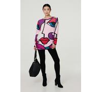 Izabel London Women's Abstract Diamante Detail Tunic Top in Red | Size: S/M Izabel London Red S/M