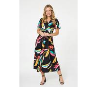 Izabel London Women's Abstract Faux Wrap Tie Back Midi Dress | Size: 16 Izabel London Multicolor 16