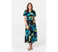 Izabel London Abstract Faux Wrap Tie Back Midi Dress Multi