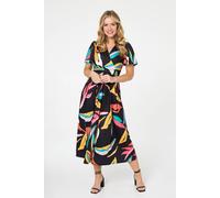 Izabel London Abstract Faux Wrap Tie Back Midi Dress Multi