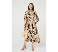 Izabel London Abstract Floral Midi Shirt Dress - 14 - Beige