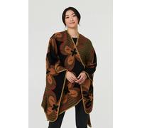 Izabel London Abstract Floral Print Longline Poncho - Black - One