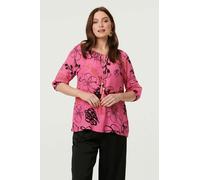 Izabel London Abstract Floral Ruched Bardot Top Blouse - 12 - Fuschia