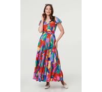 Izabel London Abstract Floral Tie Ruched Maxi Dress - 12 - Blue