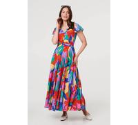 Izabel London Women's Abstract Floral Tie Ruched Maxi Dress in Blue | Size: 10