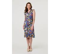 Izabel London Abstract Frill Cap Sleeve Wrap Midi Dress In Blue Blue 14