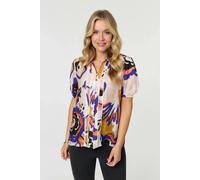 Izabel London Abstract Lace Short Puff Sleeve Shirt - 14 - Pink