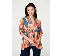 Izabel London Abstract Lace Trim Relaxed Blouse - 18 - Orange