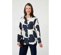 Izabel London Women's Abstract Long Sleeve Button Front Shirt in Navy | Size: 8 Izabel London Navy 8