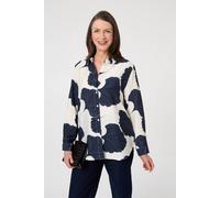 Izabel London Abstract Long Sleeve Button Front Shirt In Navy Navy 8