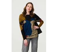 Izabel London Abstract Long Sleeve Relaxed Knit Top - 20 - Red