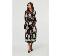 Izabel London Abstract Long Sleeve Shirt Midi Dress - 16 - Black