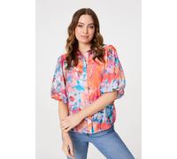 Izabel London Abstract Print 1/2 Sleeve Shirt In Orange Orange 10