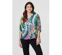 Izabel London Abstract Print 3/4 Sleeve Relaxed Shirt - Green - 8