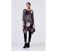 Izabel London Women's Abstract Print Hanky Hem Knee Length Dress in Black | Size: 14