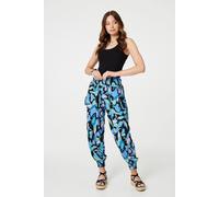 Izabel London Abstract Print High Waist Harem Pants In Blue Blue 14