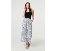 Izabel London Abstract Print High Waist Wide Leg Trousers Made from 100% Viscose for Women UK with Pockets. White