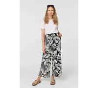 Izabel London Abstract Print High Waist Wide Trousers In Black Black