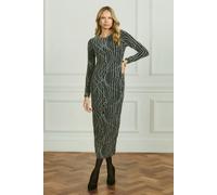 Abstract Print Long Sleeve Ruched Midi Dress Izabel London Silver 10
