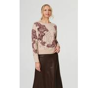 Izabel London Women's Abstract Print Long Sleeve Sweatshirt in Beige | Size: 14 Izabel London Beige 14