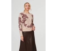 Izabel London Abstract Print Long Sleeve Sweatshirt In Beige Beige 14