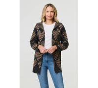 Izabel London Women's Abstract Print Longline Knitted Jacket in Grey | Size: Medium Izabel London Grey M