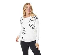 Izabel London Abstract Print Scoop Neck Pullover - White - 12