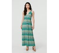 Izabel London Abstract Print Sleeveless V-Neck Maxi Dress - Green - 16