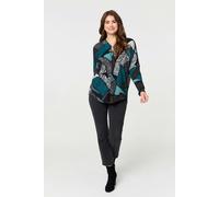 Abstract Print Zip-Front Long Sleeve Top Izabel London Green 8