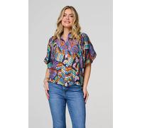 Izabel London Abstract Puff 1/2 Sleeve Shirt - Blue - 14