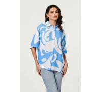 Izabel London Abstract Relaxed 1/2 Sleeve Shirt - 12 - Blue