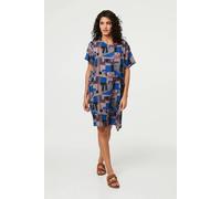 Izabel London Abstract Relaxed Knee Length Shift Dress - 10 - Blue