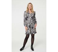 Izabel London Abstract Ruffled Tie Waist Knee Length Dress - Beige - 8