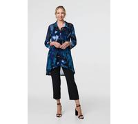 Izabel London Abstract Sheer Curve Hem Longline Shirt In Blue Blue 8