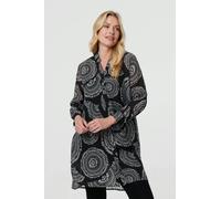 Izabel London Abstract Sheer Relaxed Longline Blouse - Black - 8