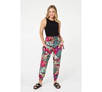 Izabel London Abstract Shirred High Waist Harem Pants In Pink Pink