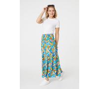 Izabel London Abstract Shirred High Waist Maxi Skirt In Blue Blue 12