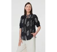 Izabel London Abstract Tie Front 1/2 Sleeve Blouse - 12 - Black