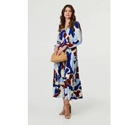 Izabel London Abstract Tiered Long Sleeve Midi Dress - 18 - Blue